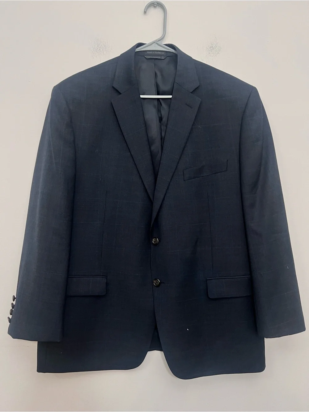 Ralph Lauren Navy Windowpane Wool Two-Button Blazer